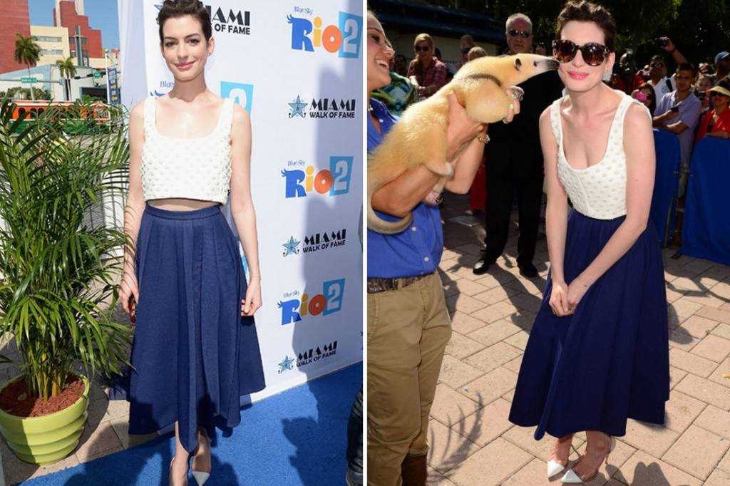 Anne Hathaway sporting a casual crop top look