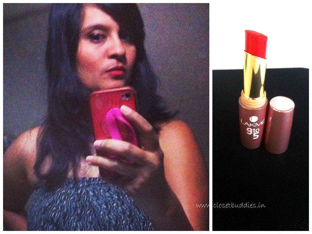 Selfie addict that I am :). My lipstick is Lakme 9to5 shade Red Coat