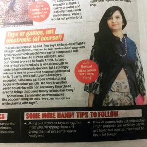 Ahmedabad Mirror March 2017- Tips on making travel easier with toddlers