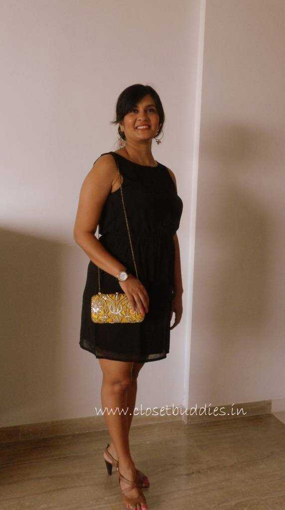 Dress: ONLY India Ear-rings: Amrapali Clutch: Lovetobag Watch: Guess Tan Sandals: Hush Puppies